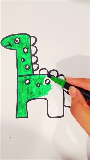 Drawing & Coloring a Cute Dinosaur 🦕🎨 | Easy Art for Kids | Learn Colors #Shorts