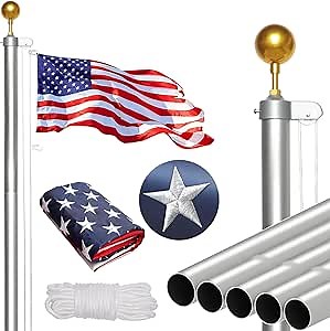 NELXINJO Heavy Duty 25FT Flag Pole -13 Gauge Extra Thick Aluminum Flagpole kit for House Yard - 80 MPH Wind Tested.