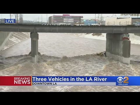 Multiple Cars Get Submerged By Fast-Flowing Los Angeles River