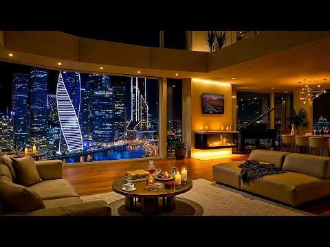4K Elegant Moscow City at Night | Cozy Apartment Ambience with Relaxing Jazz Piano Music for Focus