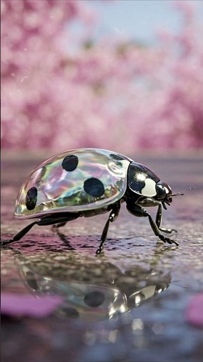 Transparent Glass Ladybug in a Sakura Puddle