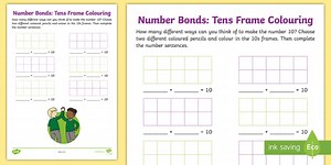 Number Bonds: Tens Frame Colouring Activity Sheet