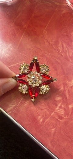 Sparkling Vintage Broach Diamond and Ruby Colored Rhinestones Snowflake, Christmas, Military Pin - Etsy