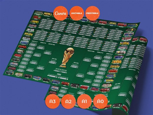 WM 2026 Kalender, bearbeitbare Wandkarte, Fußballspiel Spielplan, Fußballklammer (Canva Vorlage, digitaler Download) - Etsy.de