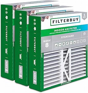 Filterbuy 20x20x5 Air Filter MERV 8 Essential Dust & Allergy Defense (3-Pack), Pleated HVAC AC Furnace Filters for Honeywell FC100A1011, Lennox X0585, and More (Actual Size: 19.63 x 19.88 x 4.38)