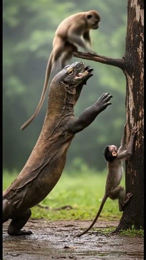 Komodo Dragon vs Monkey — A Mother’s Leap to Save Her Baby #animalshorts