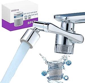 CECEFIN Water-Filter for Sink-Faucet Extender-Aerator - 9pcs Cartridges Reduce Chlorine for Bathroom/Kitchen Skin Face Eye Wash,Brass Faucet Mount Purifier System,1080°Rotating 2-Mode Swivel Aerator