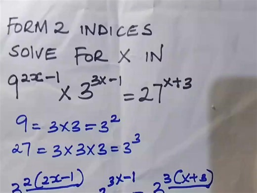 Mastering Indices in Minutes | Form 2 / Grade 9 Maths This video tests the laws of indices, specifically the multiplication law and power of a power. Step-by-step solutions help Grade 9 learners master indices for exams and revision. #Indices #Grade9Math #Form2Math #LawsOfIndices #KCSEFoundation #MathematicsRevision | DoctorJoel Musivi