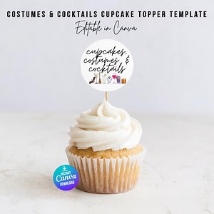 Halloween Cupcake Toppers: Costumes & Cocktails Party, Editable Canva Template (digital Download) - Etsy