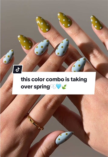 it’s all about baby blue and green nails for spring 🫧🩵🍃 Products used: cry baby, swamp girl, dotting tools, nail art no smudge top coat, instagloss #nailinspo #polkadot #diynails #nailtrends #easynails