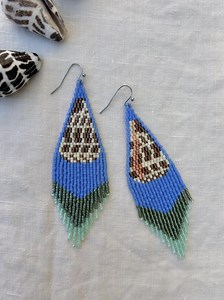 Large Hebrew Shell Boho Beaded Earrings in Blue With Green and Aqua Fringe - Etsy