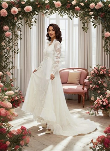 Vintage 60’s Bohemian Wedding Dress* Lacy Hippie Wedding Dress* Ivory Ruffle High Collar Cottage Core Bridal Dress - Etsy