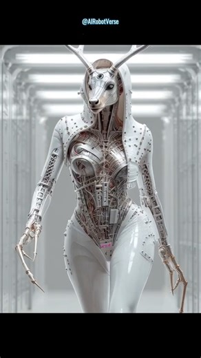cyborg transform into a deer woman in a lab #aiart