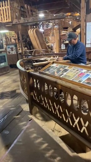 Cesar working on the 1878 Barnes human powered scroll saw! #millworks #woodworking #antique | Blue Ox Millworks