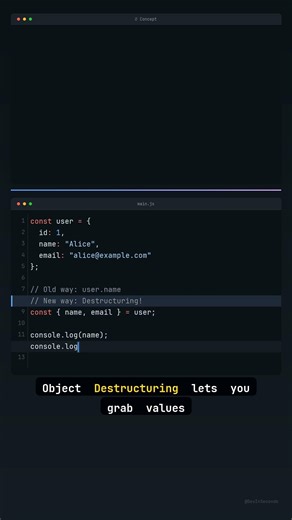 JavaScript Object Destructuring: UNLOCK Data FAST! #Shorts