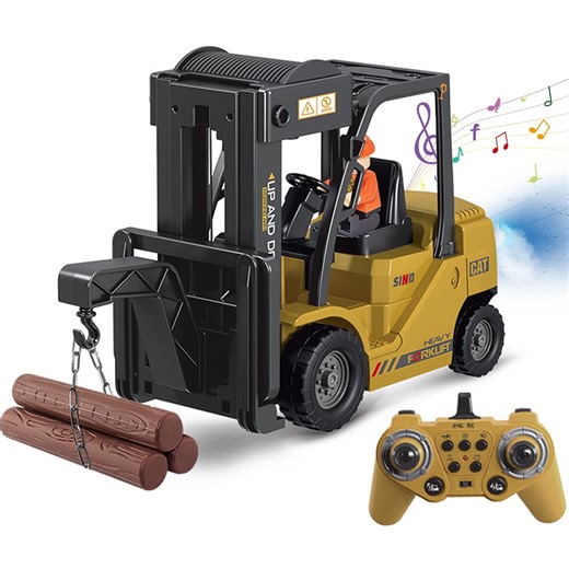 RC Crane Truck, Remote Control Crane, Full Function Forklift RC Construction Toys Car, 2 Batteries, Spray, Light, Fork Crane Truck Toy Gift for Kids 6 