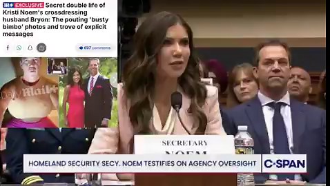 DISTURBING: Former DHS Secretary Kristi Noem's husband Bryon has been exposed as a secret crossdresser who dons gigantic fake breasts, pink hotpants, and figure-hugging outfits to engage in explicit online chats with fetish models, according to The Daily Mail. The Daily Mail reports that one of the models even asked Byron about his wife’s alleged affair with Corey Lewandowski, and he replied: “I know. There's nothing I can do about it.” “Ms. Noem is devastated. The family was blindsided by this,