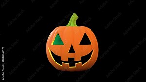 jack o Lantern spooky Halloween pumpkin face with glowing eyes dancing motion isolate on green background, video animation background
