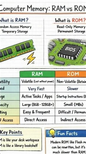 ✅ Computer Memory Secrets 🔥 RAM vs ROM #shorts #trending #memory