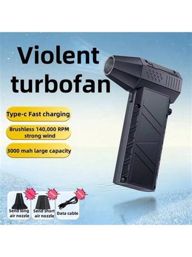 Mini Turbo Jet Fan, Air Blower 130000RPM Turbo Fan, 3 Gear Adjustable Electric Air Duster, Wind Speed 52m/S Brushless Motor Handheld Duct, Car High-Performance Cyclone Turbo, Air Cushion Inflation, Blow Dry Pets, Barbecue Hair Dryer Tools | SHEIN