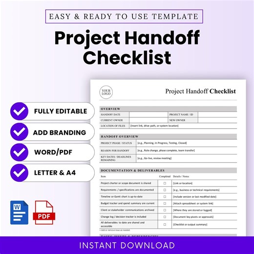 Project Handoff Checklist Template – Word & PDF, A4   US Letter - Etsy Australia