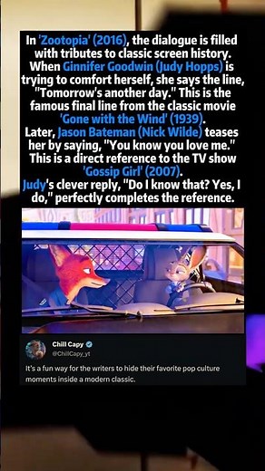 In 'Zootopia' (2016), the dialogue is filled with tributes to classic screen history.When Ginnifer G