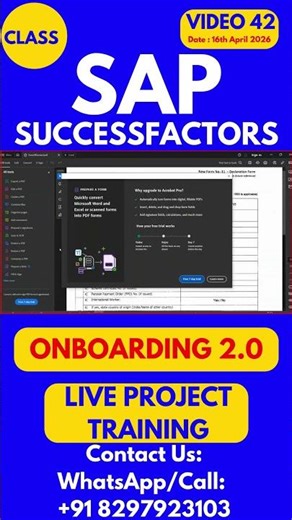 SAP SuccessFactors Onboarding 2 0 Training Online Class 42 16th April 2026#sapsuccessfactorstraining