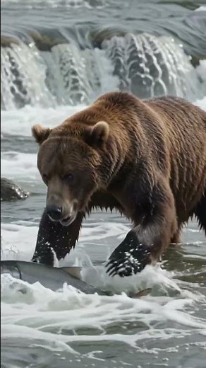 Giant Grizzly Bear Catching Salmon 🐻#Nature #Fishing #Animals #WildlifeVideo #4K