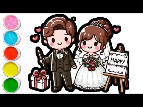cute bride and groom drawing and colouring for kids and toddlers - ABC rhyme song for kids 👰‍♀️🤵‍♂️