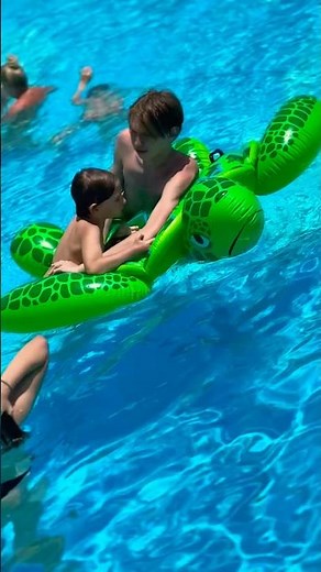 Swimming with My Brother on an Inflatable Tortoise! 🐢💦 Summer Fun!