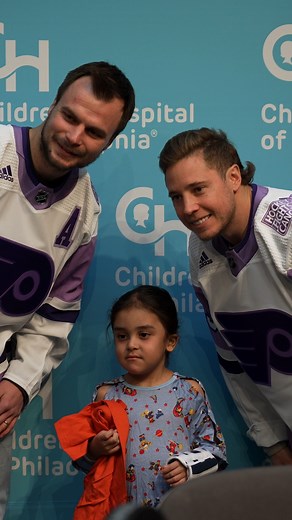 Philly fights for one another. 💜 In recognition of #HockeyFightsCancer month, the Flyers visited patients at Children's Hospital of Philadelphia to spread some Brotherly Love. | Philadelphia Flyers
