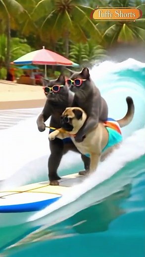 🏄 Cat & Pug Surfing Together 🌴 | Cute & Funny Pet Shorts