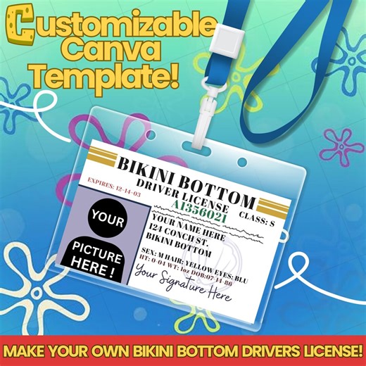Make Your Own Bikini Bottom Drivers License L Editable Canva Template | Editable Digital Download | Printable - Etsy