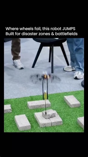 Mechanical Engineer ⚙️ | Physics on Instagram: "Most robots are built to roll. This one jumps. Instead of relying on wheels, it uses a spring-loaded leg and elastic energy to launch itself over rubble, gaps, and uneven terrain. The kind of terrain where traditional robots get stuck. With onboard sensors, it adjusts mid-air and stabilizes on landing, then jumps again. That makes it incredibly useful for disaster zones, collapsed structures, and search-and-rescue missions where speed and agility m