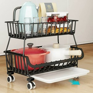 CarolynDesign Kitchen Storage Baskets Black Iron Wire Storage Bins with Wheels and Feet, Stackable Vegetable Storage Baskets (6-Tier Baskets)