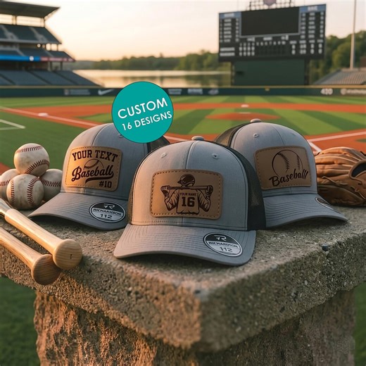 Custom Baseball Hat, Personalized Leather Patch Trucker Cap, Richardson 112 Snapback, Birthday Gift for Dad, Coach Player Number - Etsy