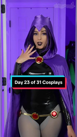 day 23 of 31 cosplays! 😈🖤 can you guess who’s next? hint - 🕷️ #halloween #cosplay #egirl #raven #teentitans