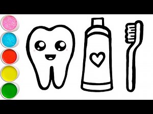 How to draw a teeth and tooth paste easy step by step - Simple drawing and coloring tutorial lesson