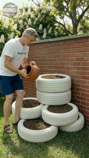 Don't throw away old tires!🌿STUNNING tire flower bed transformation 🏠 #diy #upcycling #gardenideas