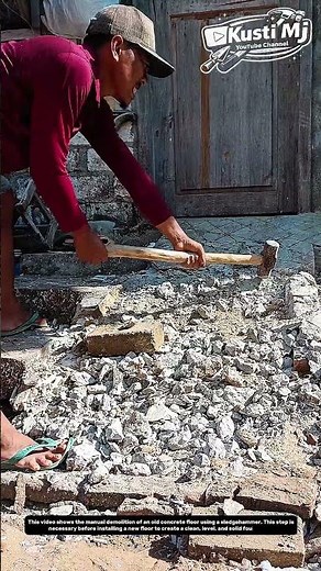 Breaking Old Concrete Floor by Hand – Simple Home Renovation Preparation.