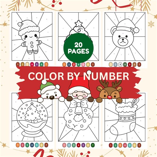 20 Christmas Color by Number for Kids Printable, Winter Activity Sheets, Santa Paint by Number, Easy Holiday Coloring Pages Instant Download - Etsy