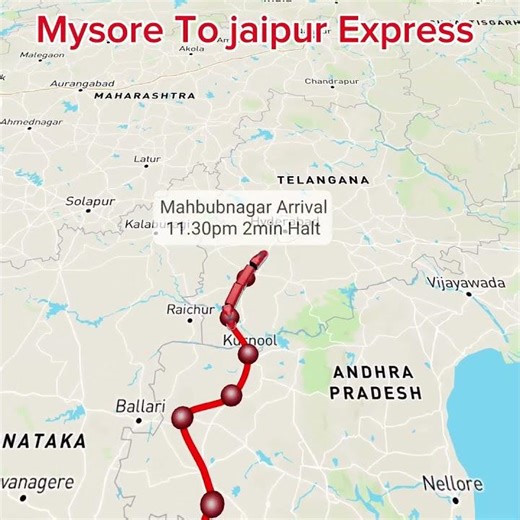 #mysore to jaipur express via bangalore, kacheguda,Nagpur, Ujjain jn, kota jn