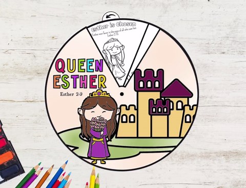 Queen Esther Coloring Wheel, Queen Esther Story Coloring Wheel, Printable Bible Activity, Watercolor, Kids Bible Lesson, Sunday School - Etsy