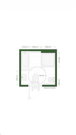 Wheelchair-accessible Bathroom floor plan with dimensions