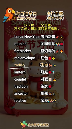 Daily vocabulary diary ~ Card theme: Lunar New Year Traditions #VocabularyMemorization
