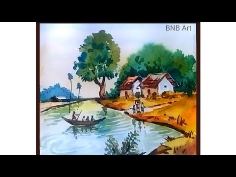 Easy Scenery Drawing in Watercolor | How to Draw Watercolor Scenery for Beginners ..