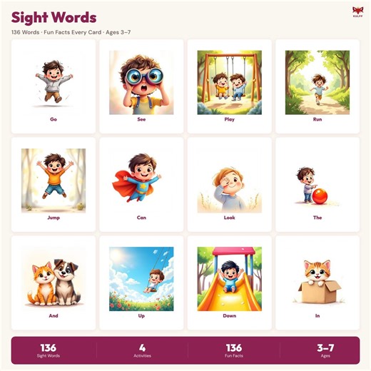 Printable Sight Words Flash Cards | 136 Dolch Words | Pre-primer + Primer + Grade 1–2 | Fun Facts on Every Card | Learn to Read - Etsy