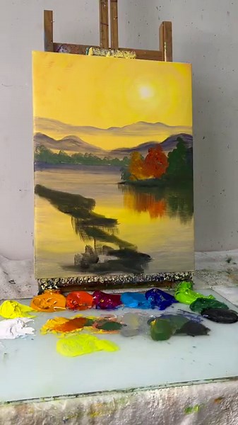 How to Paint a Glowing Autumn River Scene | STEP by STEP Acrylic Painting Tutorial