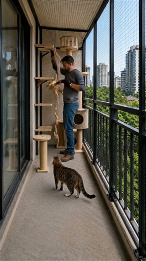 I Built the Ultimate Hanging Cat Jungle on My Balcony 🌿🐈 | DIY Safe Catio