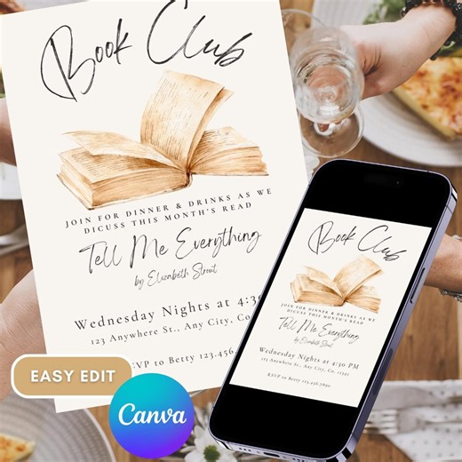 Editable Book Club Invitation Template, Bookish Party (digital Download) - Etsy